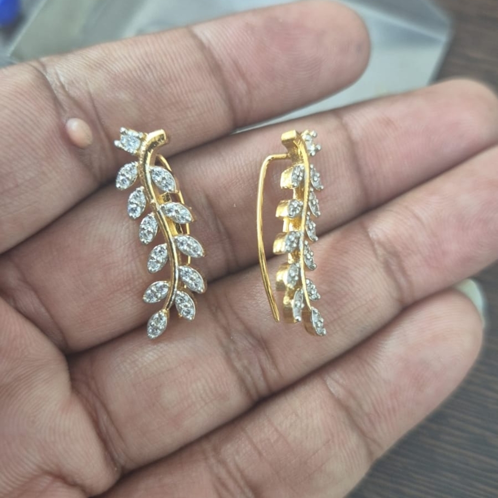 Elegant Gold and Silver Leaf Earrings with Gemstones